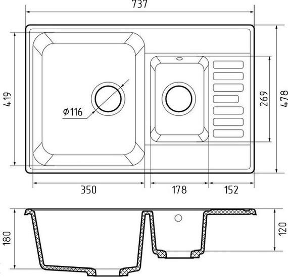 Кухонная мойка GranFest QUARZ Z-21K (темно-серый)- фото3