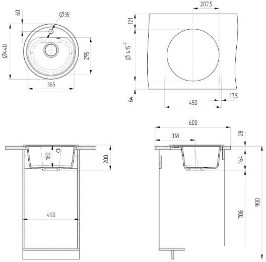 Кухонная мойка Ulgran U-700 (344 ультра-черный)- фото3