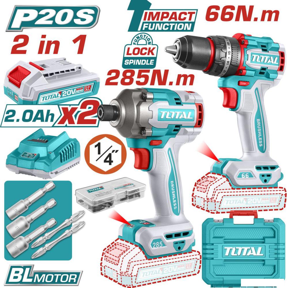 Total TCKLI20277 (шуруповерт, винтоверт, 2 АКБ, кейс)