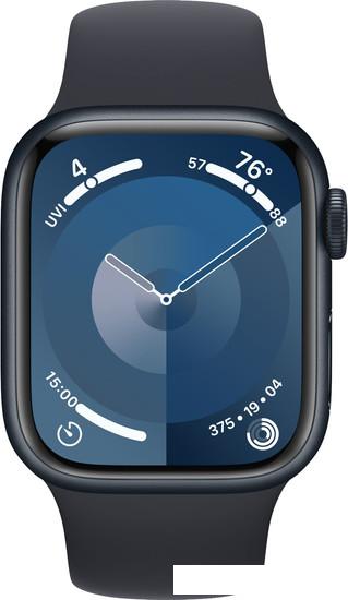 Умные часы Apple Watch Series 9 41 мм (алюминиевый корпус, полуночный/полуночный, спортивный силиконовый ремешок, размер 7)- фото3