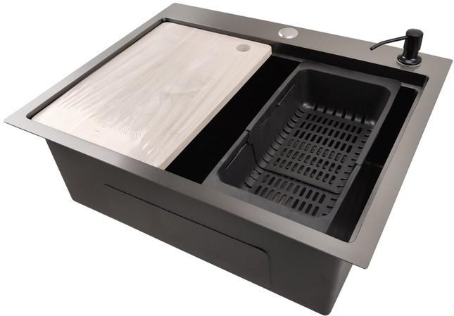 Кухонная мойка Stellar Decor S6050NB-A-D (нано черный, c доской)- фото4