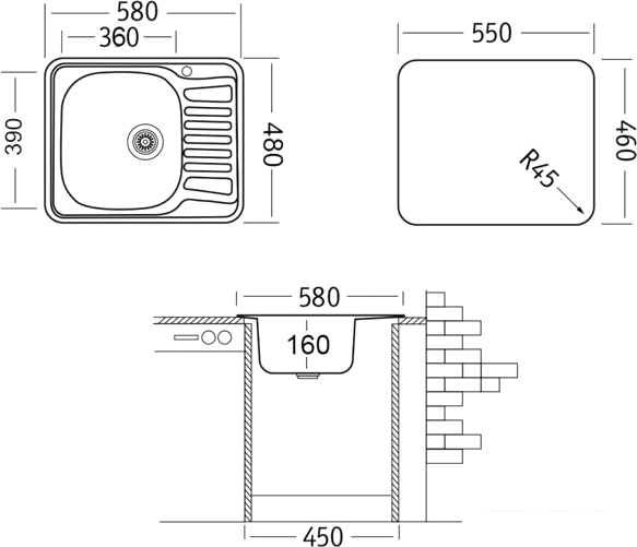 Кухонная мойка Ukinox Комфорт COM580.480 --GT6K 1R- (с сифоном)- фото2