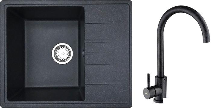 Кухонная мойка БелЭворс Mila L + смеситель W4998-3-22 (черный)- фото