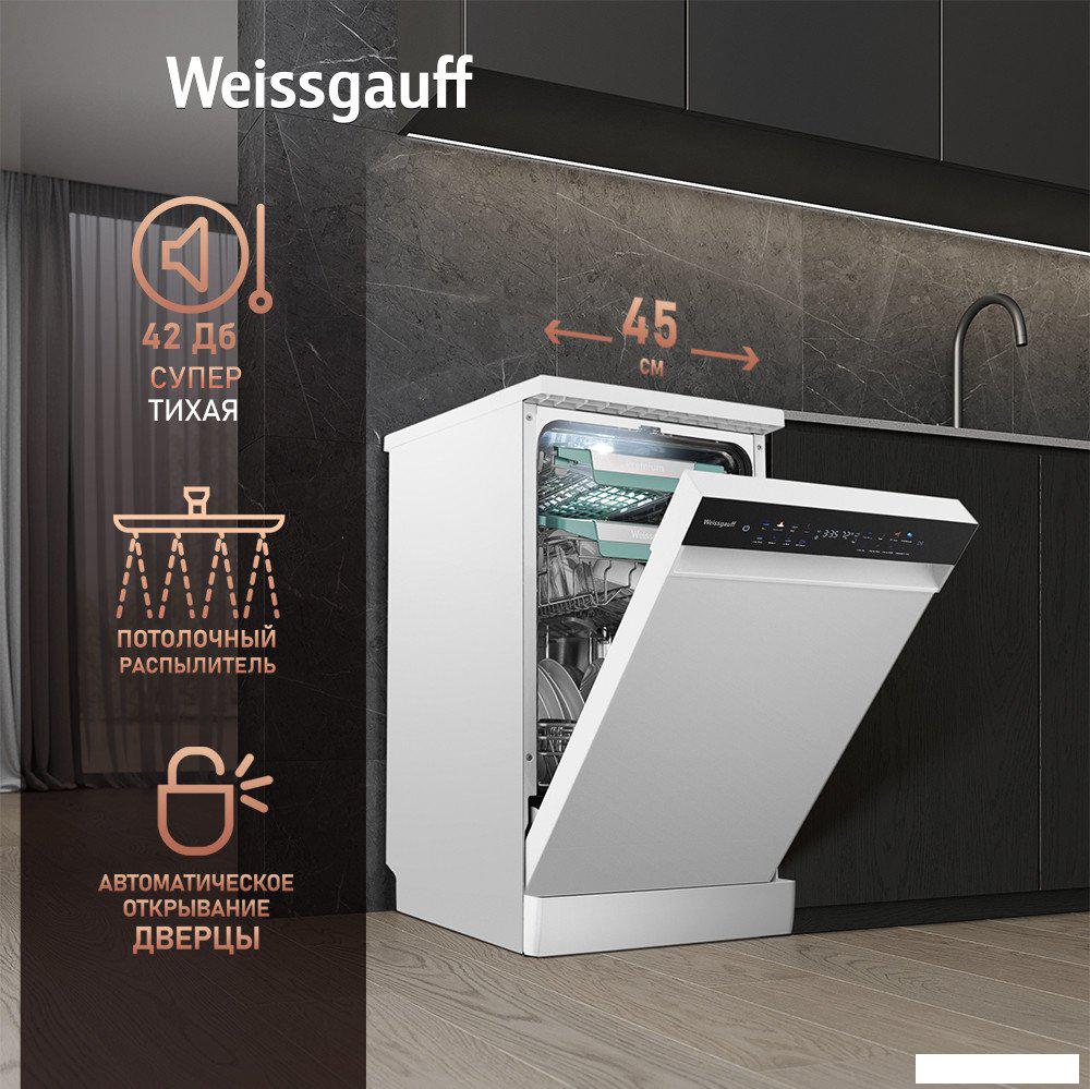 Отдельностоящая посудомоечная машина Weissgauff DW 4539 Inverter Touch AutoOpen White- фото2