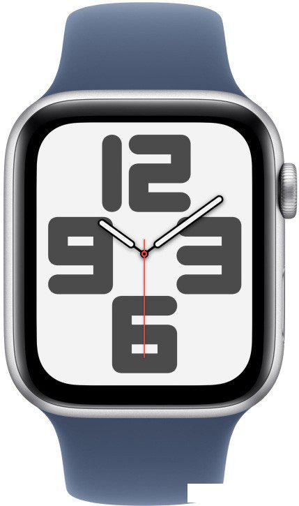 Умные часы Apple Watch SE 2 44 мм (алюминиевый корпус, серебристый/синий деним, спортивный силиконовый ремешок M/L)- фото2