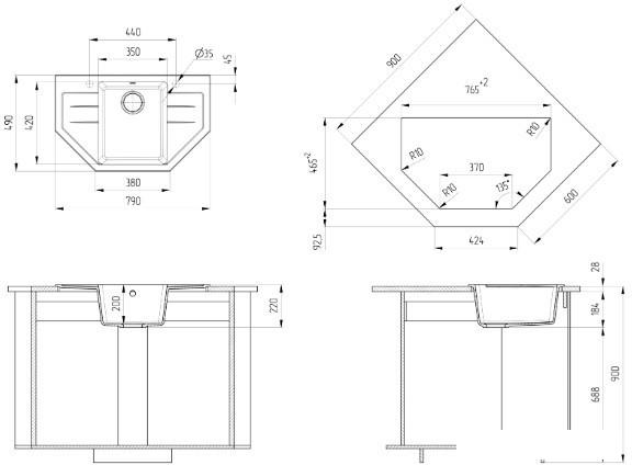 Кухонная мойка Ulgran U-609 (344 ультра-черный)- фото3