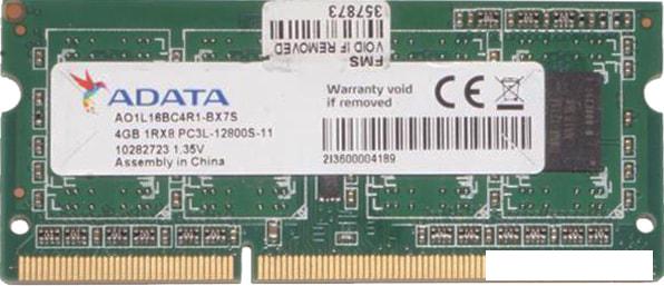 Оперативная память A-Data 4GB DDR3 SODIMM PC3-12800 AO1L16BC4R1-BX7S