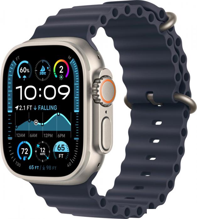 Умные часы Apple Watch Ultra 2 LTE 49 мм (титановый корпус, титановый/темно-синий, ремешок из эластомера)- фото