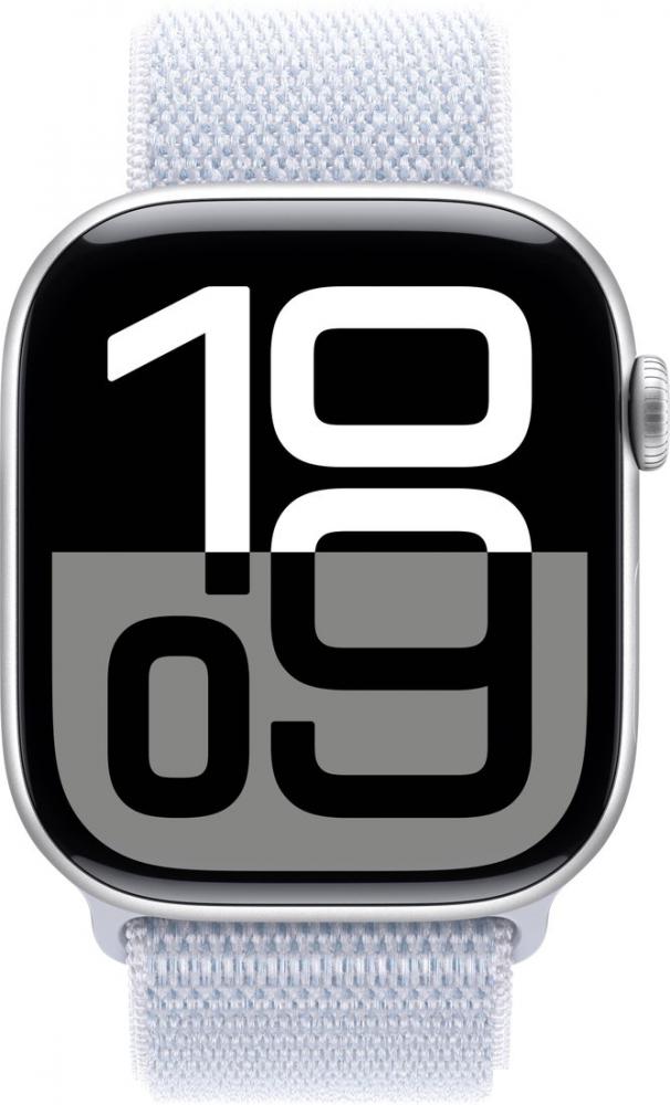 Умные часы Apple Watch Series 10 46 мм (алюминиевый корпус, серебристый/голубой, нейлоновый ремешок)- фото2