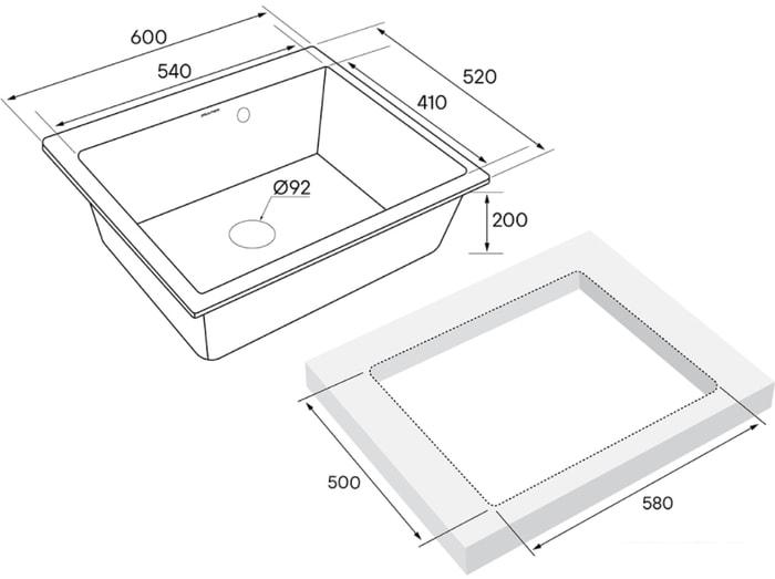 Кухонная мойка Paulmark Kante PM106052-GR- фото3
