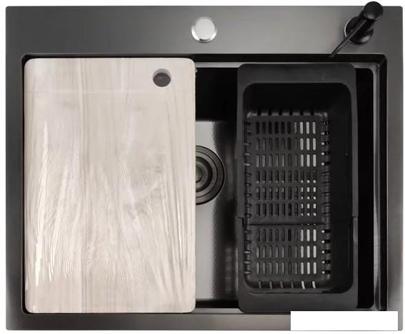 Кухонная мойка Stellar Decor S6050NB-A-D (нано черный, c доской)- фото