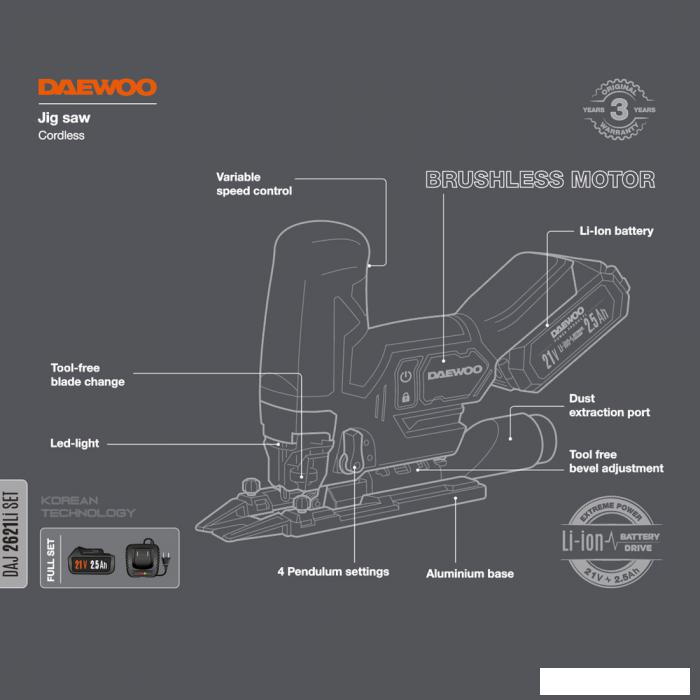 Электролобзик Daewoo Power DAJ 2621Li Set (с 1-им АКБ)- фото3