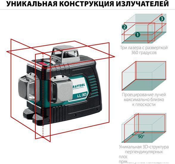 Лазерный нивелир KRAFTOOL LL-3D 34640-3 (со штативом, сумка)- фото2