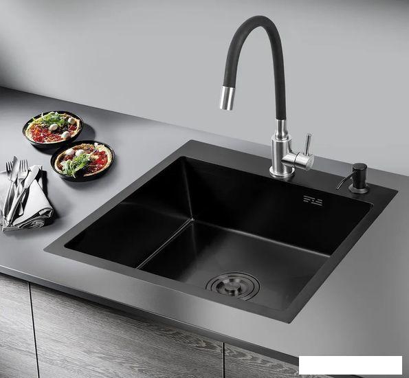 Кухонная мойка РМС MR-5050BL (с корзиной и дозатором)- фото3