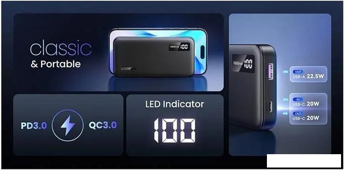 Внешний аккумулятор Ugreen PB311 10000mAh (черный)- фото3