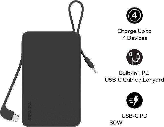 Внешний аккумулятор Momax 1-Power Vital+ Built-In USB-C IP139 20000mAh (черный)- фото4
