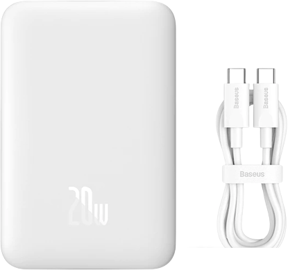 Внешний аккумулятор Baseus Magnetic Mini Wireless Fast Charge Power Bank 10000mAh 20W (белый)- фото