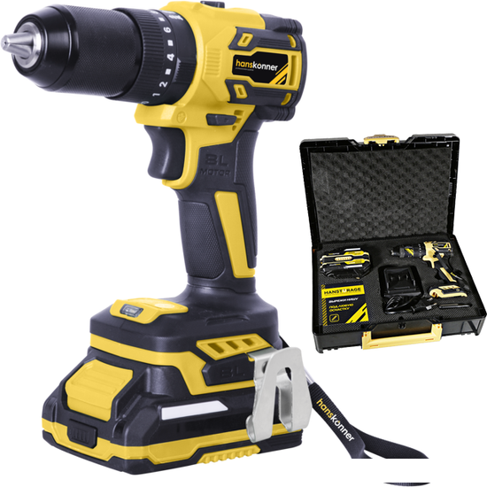 Ударная дрель-шуруповерт Hanskonner HCD2065PRO (с 2-мя АКБ, кейс)- фото