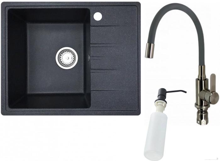 Кухонная мойка БелЭворс Mila L + смеситель W74004-2 + дозатор L405F (черный)