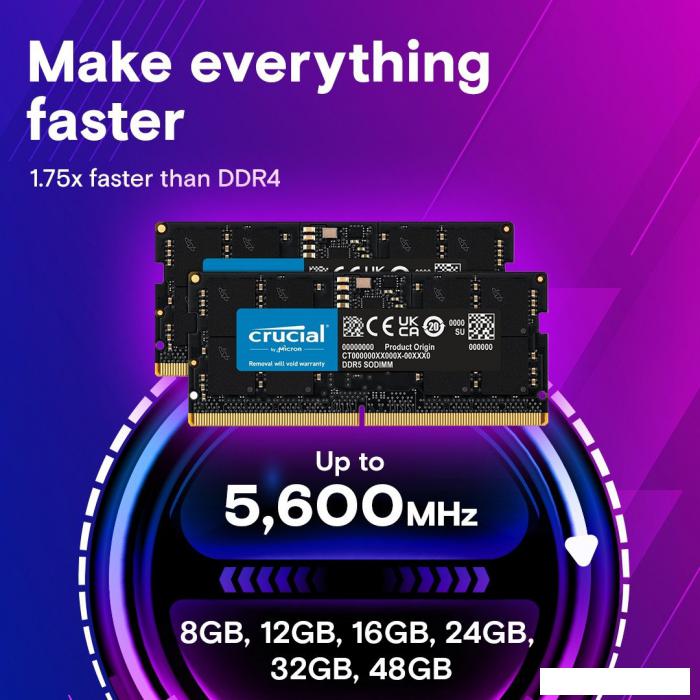 Оперативная память Crucial 8ГБ DDR5 SODIMM 4800МГц CT8G48C40S5- фото3