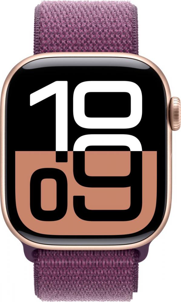 Умные часы Apple Watch Series 10 42 мм (алюминиевый корпус, розовое золото/сливовый, нейлоновый ремешок)- фото2