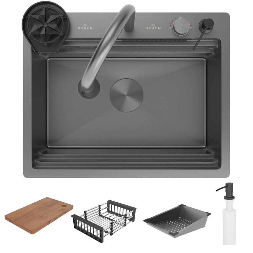 Кухонная мойка Roxen Stage Plus 560250-60B многофункциональная 8 в 1 (60*48/графит)- фото3
