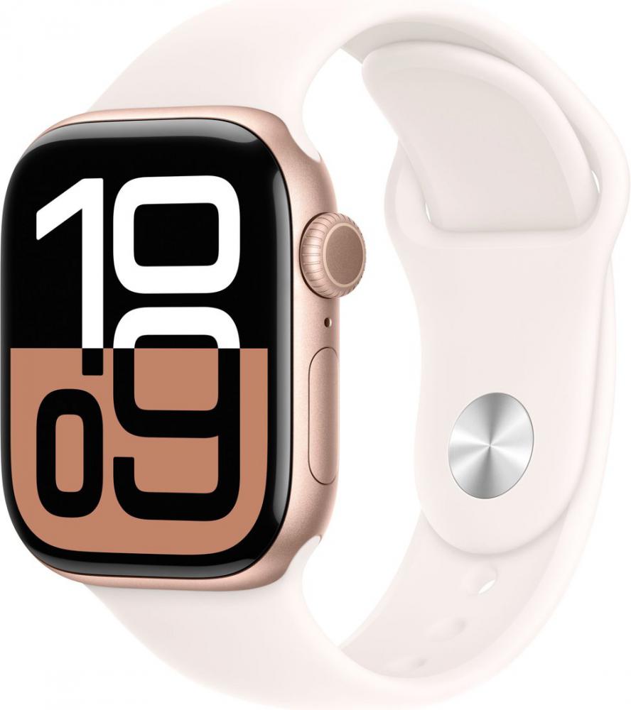 Умные часы Apple Watch Series 10 42 мм (алюминиевый корпус, розовое золото/легкие румяна, спортивный силиконовый ремешок S/M)- фото
