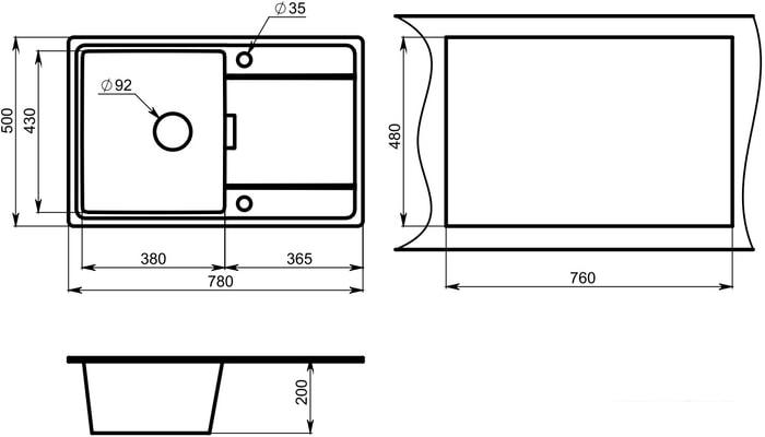 Кухонная мойка Granula 7804 (графит)- фото2