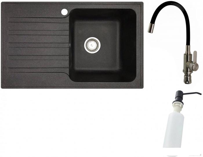 Кухонная мойка БелЭворс Styl R + смеситель W74004-2 + дозатор L405F (черный)