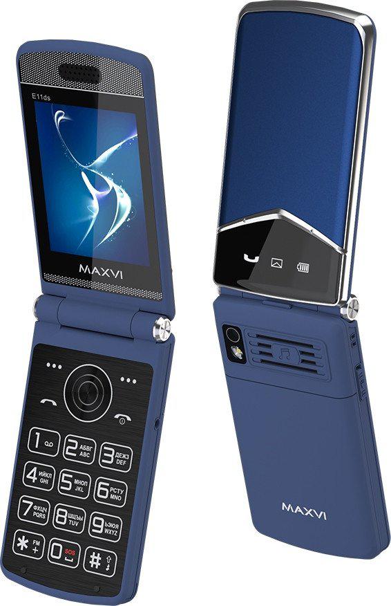 Телефон Maxvi E11ds (синий/серебристый)- фото2