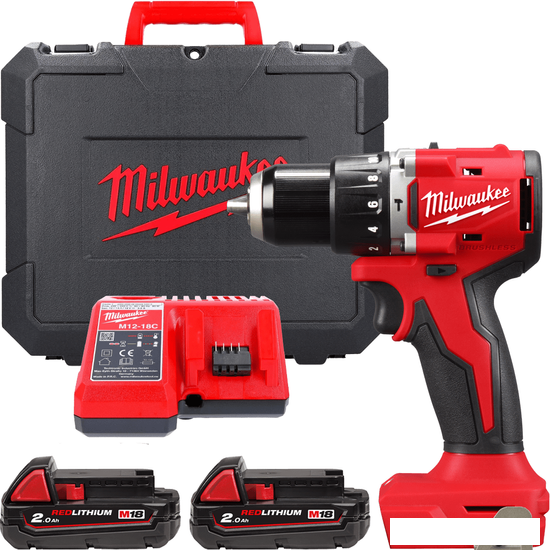 Ударная дрель-шуруповерт Milwaukee M18 M18BLPDRC-202C 4933492822 (с 2-мя АКБ 2 Ач, кейс)- фото