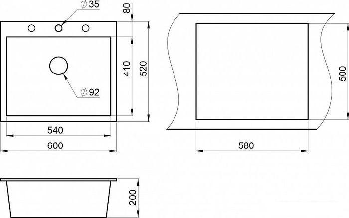 Кухонная мойка Granula GR-6001 (черный)- фото3