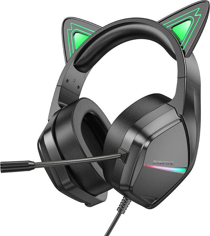 Наушники Borofone Elf Cat BO106 (черный/зеленый)- фото