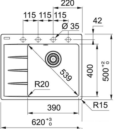 Кухонная мойка Franke Centro CNG 611-62 TL Fragranite 114.0639.711 (белый)- фото2