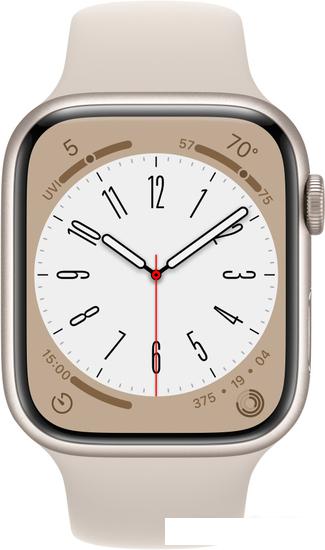 Умные часы Apple Watch Series 8 45 мм (алюминиевый корпус, звездный свет/звездный свет, спортивный силиконовый ремешок M/L)- фото3