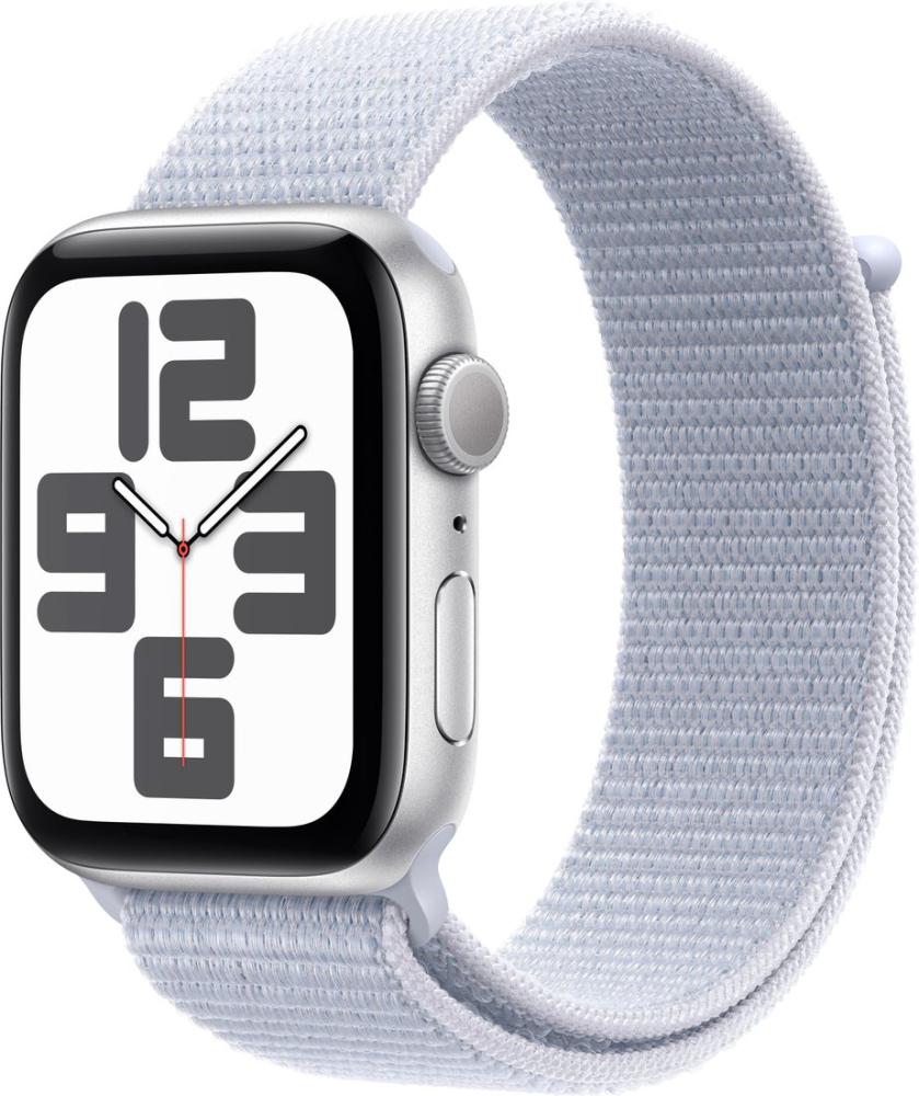 Умные часы Apple Watch SE 2 44 мм (алюминиевый корпус, серебристый/голубой, нейлоновый ремешок)- фото