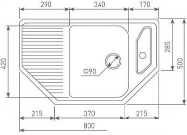 Кухонная мойка Zigmund & Shtain Eckig 800 (млечный путь)- фото3