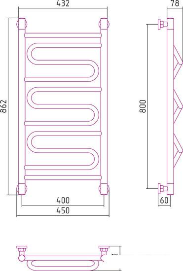 Полотенцесушитель Сунержа Элегия+ 800x400 00-0205-8040- фото3