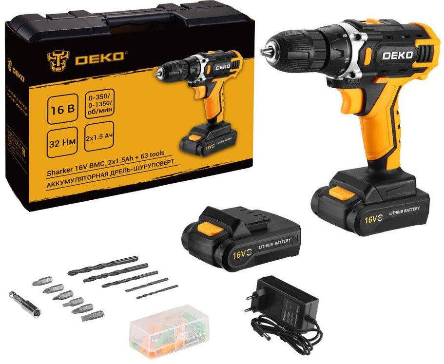 Дрель-шуруповерт Deko Sharker 16V Set 63 083-1041 (с 2-мя АКБ, кейс)- фото