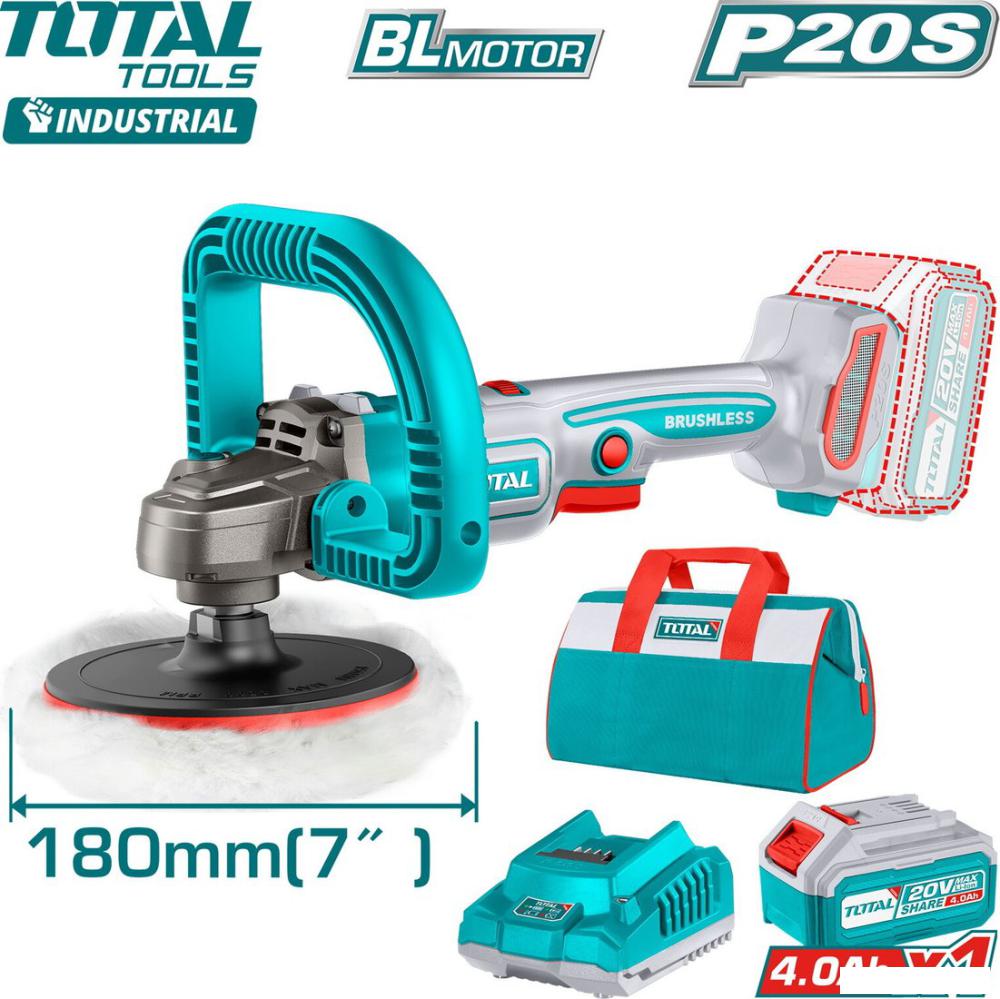 Полировальная машина Total TAPLI20181 (с 1-им АКБ, сумка)