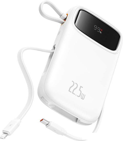 Внешний аккумулятор Baseus Qpow2 Dual-Cable Digital Display Fast Charge Power Bank 22.5W 10000mAh (белый)- фото