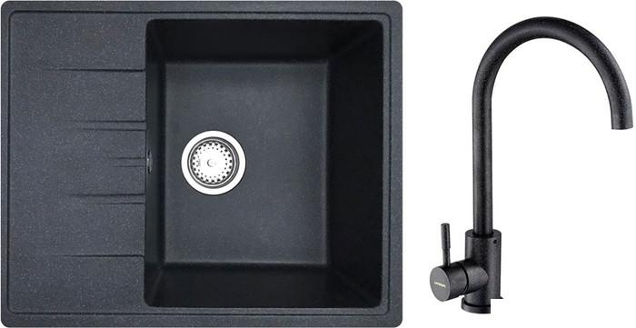 Кухонная мойка БелЭворс Mila R + смеситель W4998-3-22 (черный)