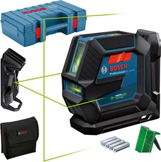 Лазерный нивелир Bosch GLL 2-15 G Professional 0601063W02 (LB 10 + DK 10, кейс)- фото