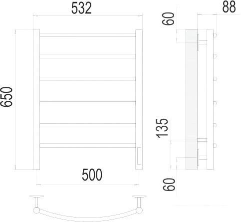 Полотенцесушитель TERMINUS Классик П6 500x650 бп электро (хром)- фото3