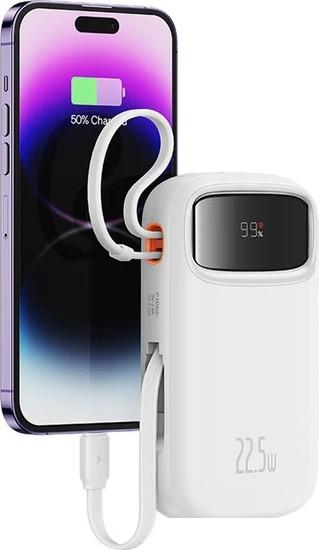 Внешний аккумулятор Baseus Qpow2 Dual-Cable Digital Display Fast Charge Power Bank 22.5W 20000mAh (белый)- фото3