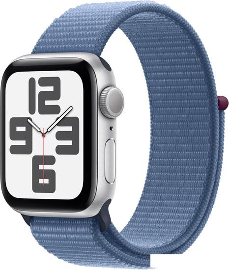 Умные часы Apple Watch SE 2 40 мм (алюминиевый корпус, серебристый/синий шторм, нейлоновый ремешок)- фото