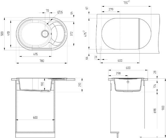Кухонная мойка Ulgran U-610 (328 бежевый)- фото3