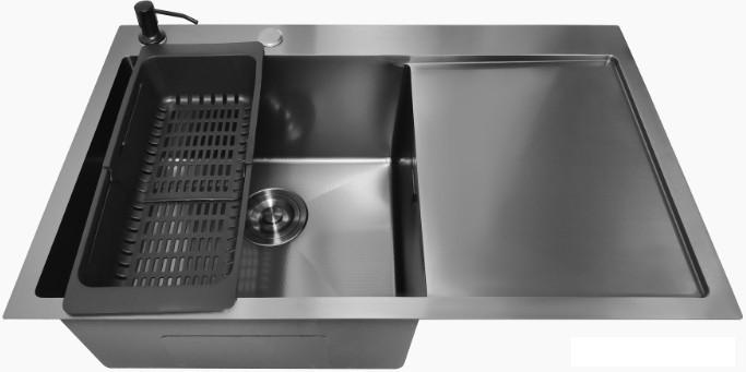 Кухонная мойка Stellar Decor S7850NB-L-D (нано черный)- фото2