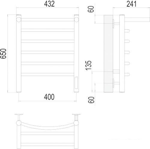 Полотенцесушитель TERMINUS Классик П6 400x650 с полкой нп электро (хром)- фото3