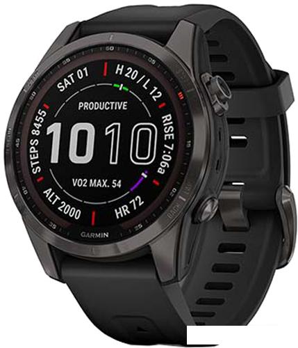 Умные часы Garmin Fenix 7S Sapphire Solar 42 мм (серый карбон/черный)- фото